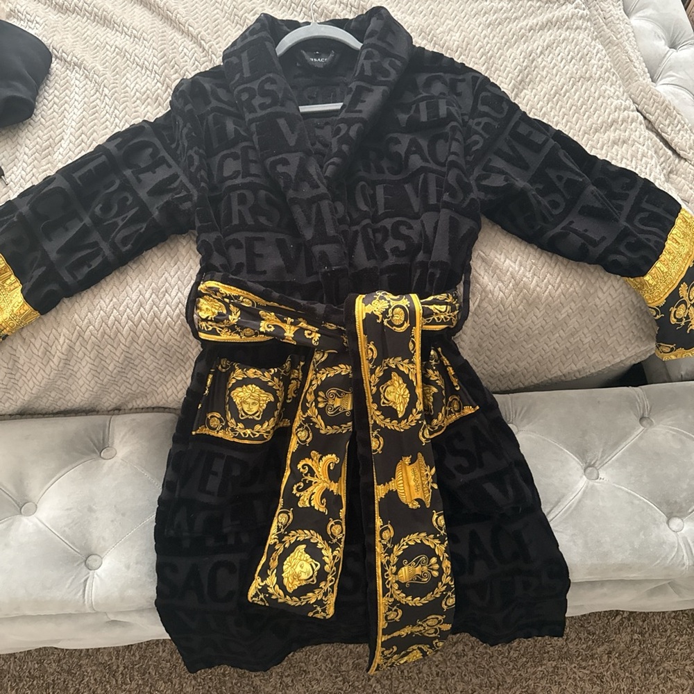 Versace Black Textured Robe
